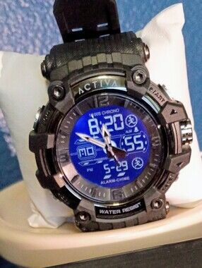 Brand New Activa By Invicta Black Watch with Blue Digital Dial